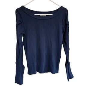 Free People We The Free Daisy Chain Cuff Blouse Top Long Sleeve Blue Medium